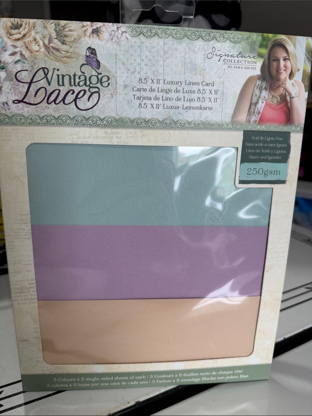Crafters Companion Vintage Lace Luxury Linen Card